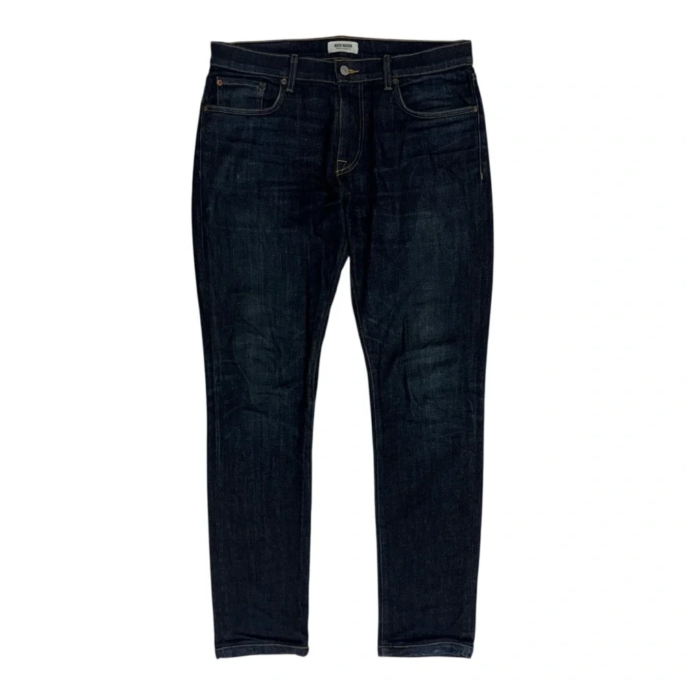 Buck Mason Jeans Mens 33x31 Blue Selvedge Denim Slim Dark Wash Faded USA Made - Picture 2 of 14